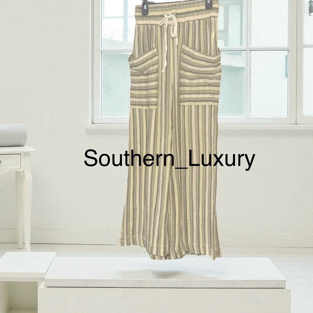 Free People Jones Beach Wide Leg Stripe Pants S Drawstring
High Waist Pockets